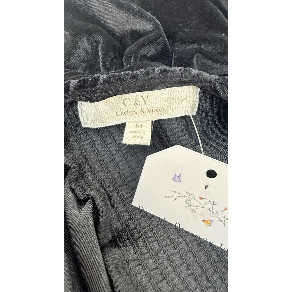 NEW C&V Chelsea & Violet Smocked Ruffle Hem Mini Dress Women Medium Black Velvet - Picture 10 of 10